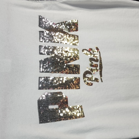 VS PINK - White and Gray Bling Hoodie with Metallic Detailing - Size Large - Picture 3 of 13